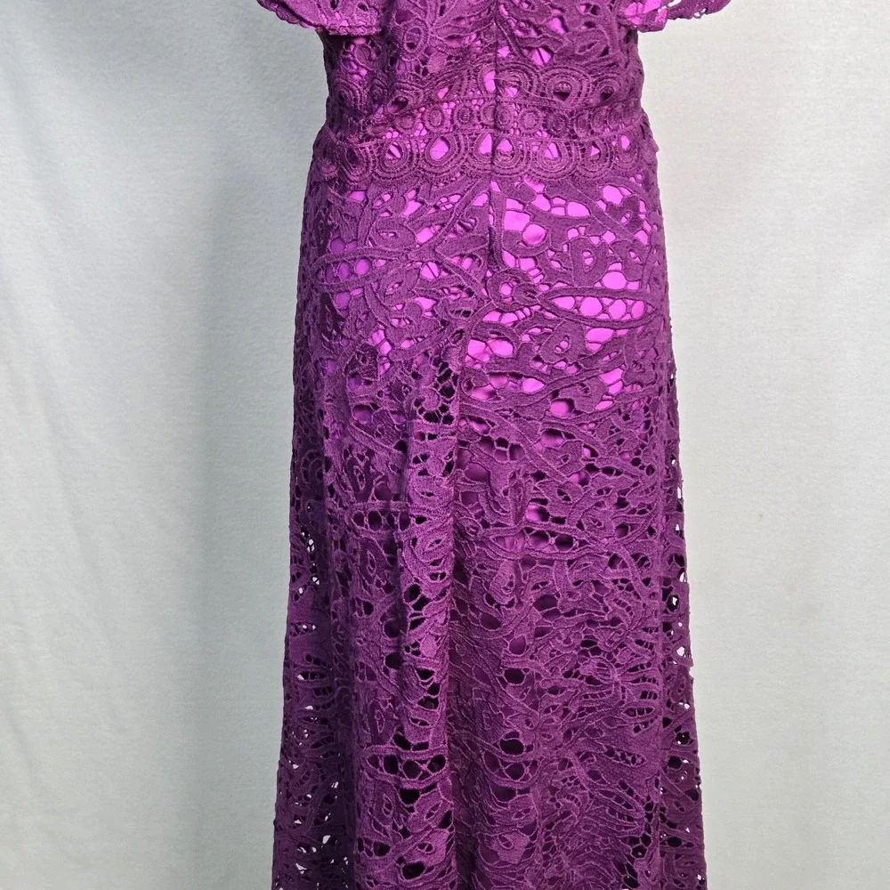 Dalia MacPhee Dress Womens 2X Pink Lace Maxi High Neck Flutter Sleeve Formal - Picture 5 of 16